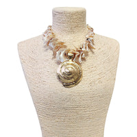 Chunky Mocha Seashell Necklace w/ Oversize Gold Shell Pendant