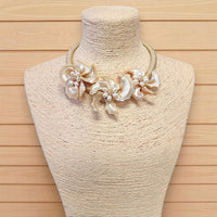 Seashell Flower Necklace | Coastal | Floral Jewelry | Beach | Mocha | Short Collar