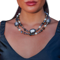 Short Pearl Pavé Station Necklace | Statement Jewelry | Boho