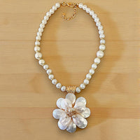 Coastal Mother of Pearl Flower Pendant Necklace