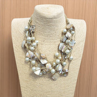 Chunky Golden Pearl and Seashell Multi Strand Necklace