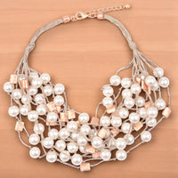 Chunky Multi Strand Pearl Statement Necklace | Coastal Boho | Statement Jewelry