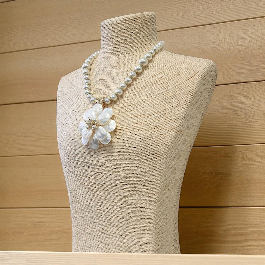Coastal Mother of Pearl Flower Pendant Necklace