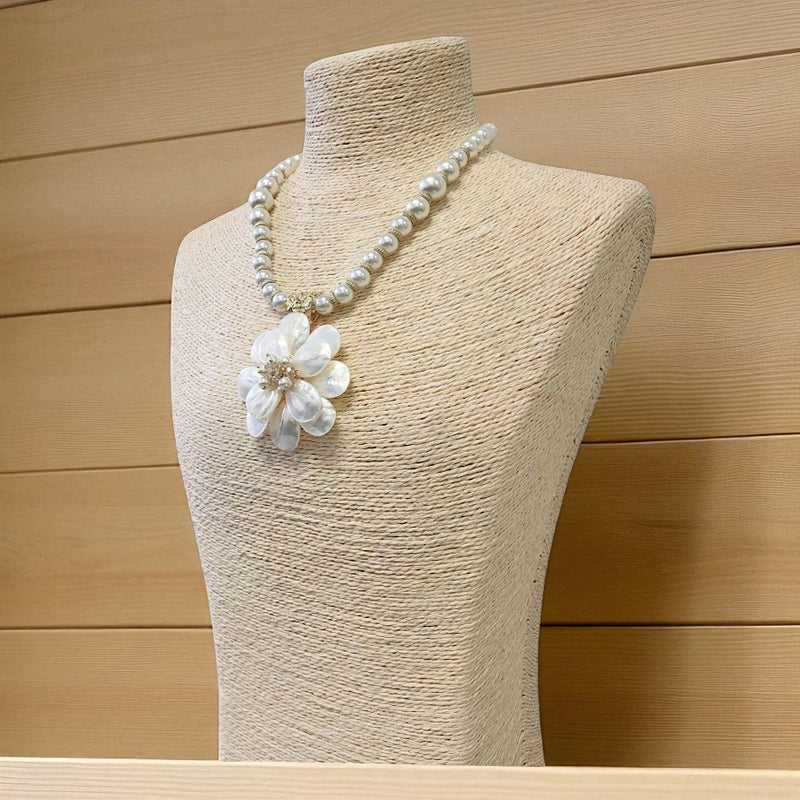 Coastal Mother of Pearl Flower Pendant Necklace