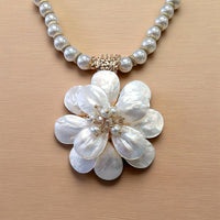 Coastal Mother of Pearl Flower Pendant Necklace