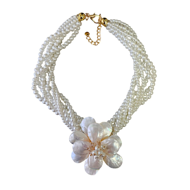 White Mother of Pearl Flower Twist Necklace