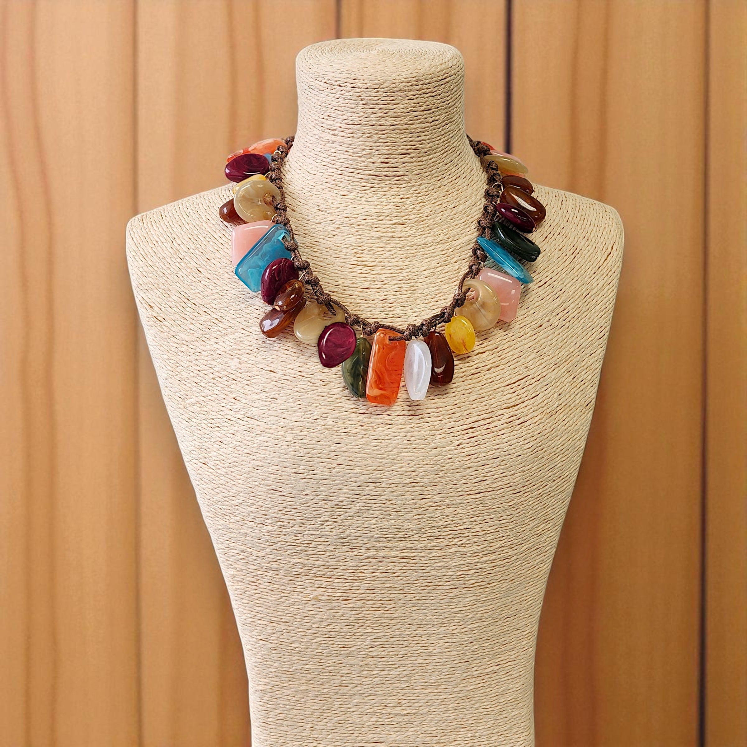 Chunky Rainbow Resin Woven Bib Necklace