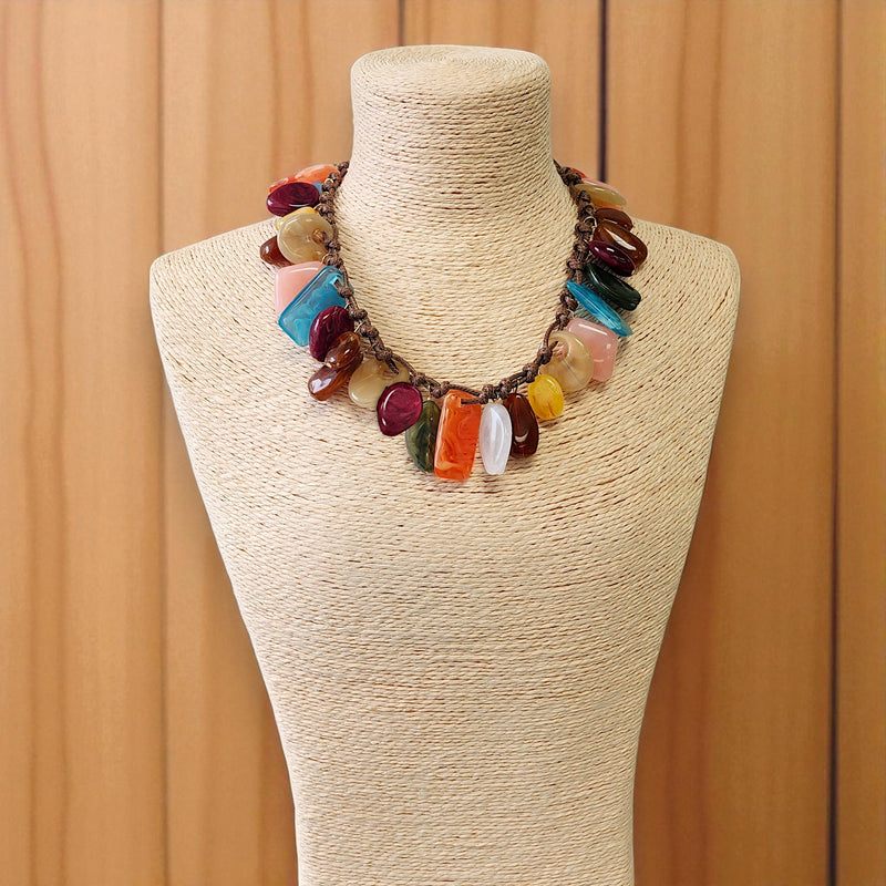 Chunky Rainbow Resin Woven Bib Necklace