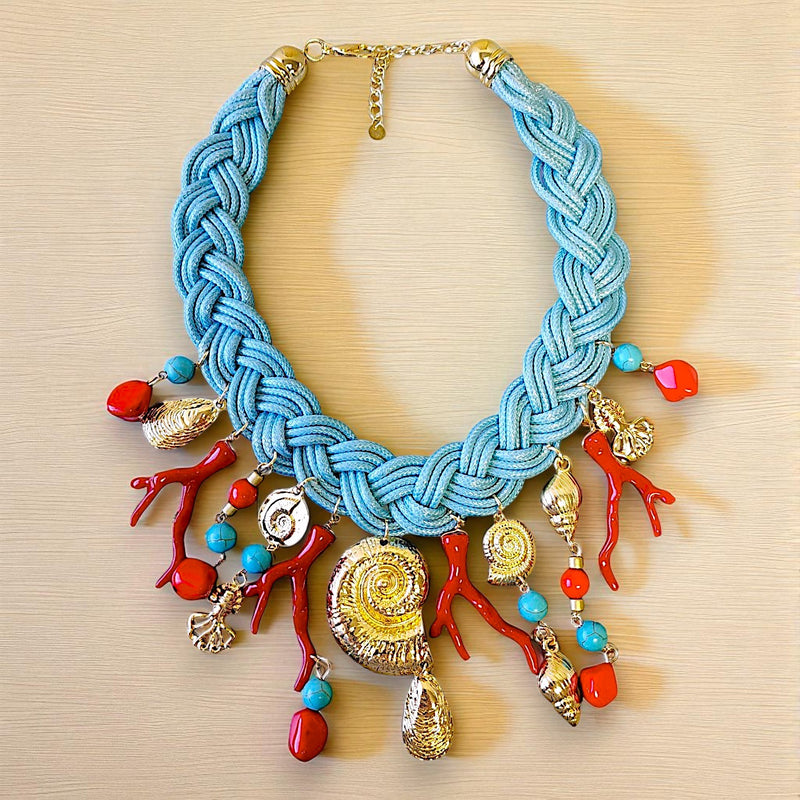 Charm Necklace | Coastal Necklace | Blue Statement Necklace