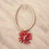 Tropical Red Coral Branch Floral Flower Pendant Necklace