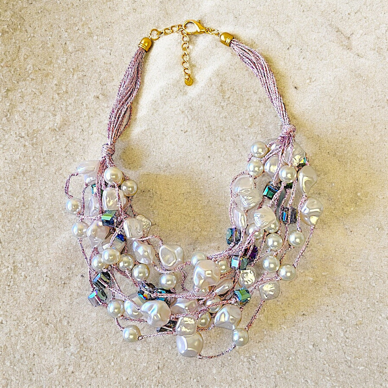Pearl Necklace | Pink Necklace | Pastel | Boho | Layer | AB