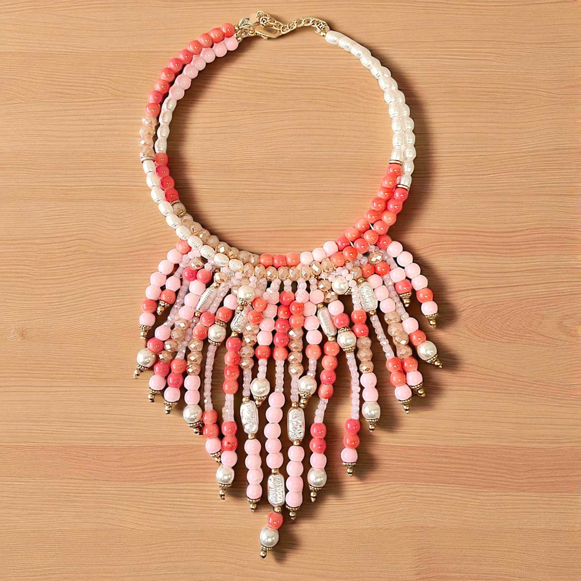 Egyptian Necklace | Beaded Necklace | Boho | Pink | Coral