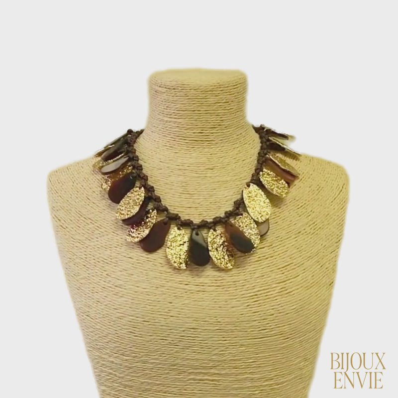 Gold & Mocha Woven Bib Collar Necklace