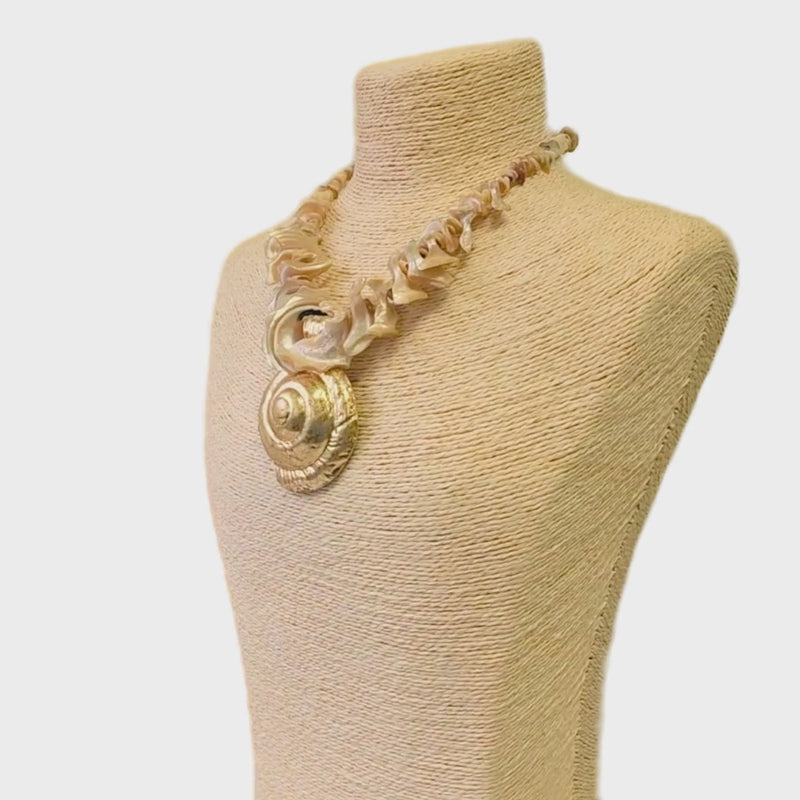 Chunky Spiral Seashell Necklace with Large Gold Shell Pendant