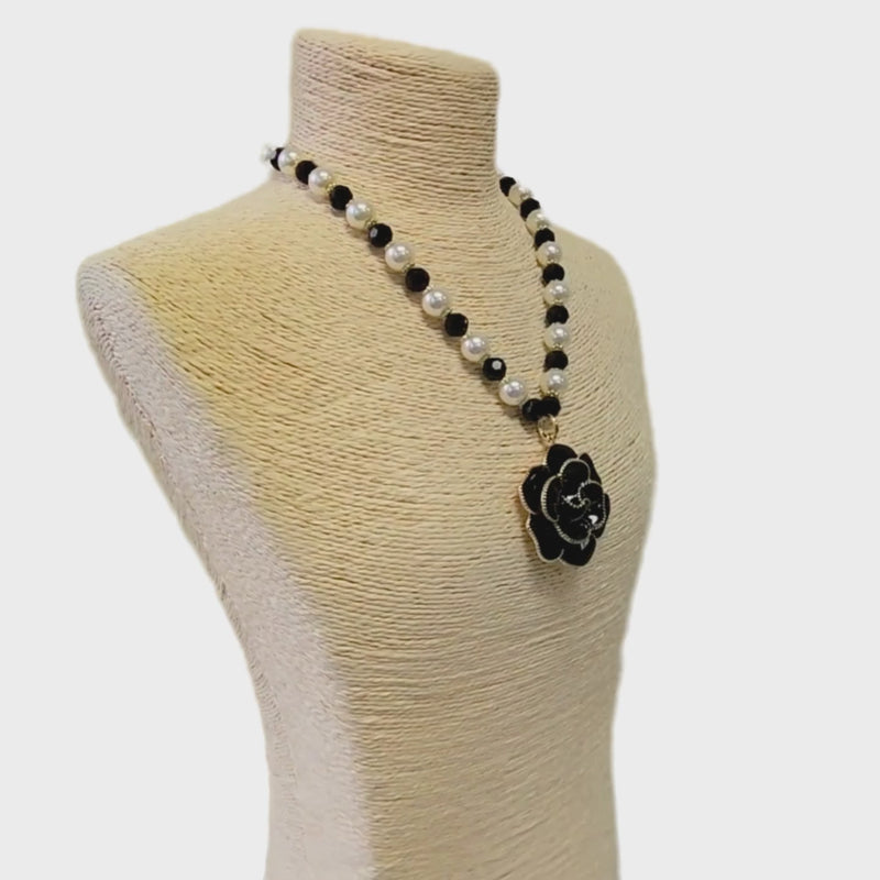 Handmade Chunky Pearl Beaded Flower Pendant Necklace | Statement Jewelry | Coastal | Vintage | Floral | Fall 2025