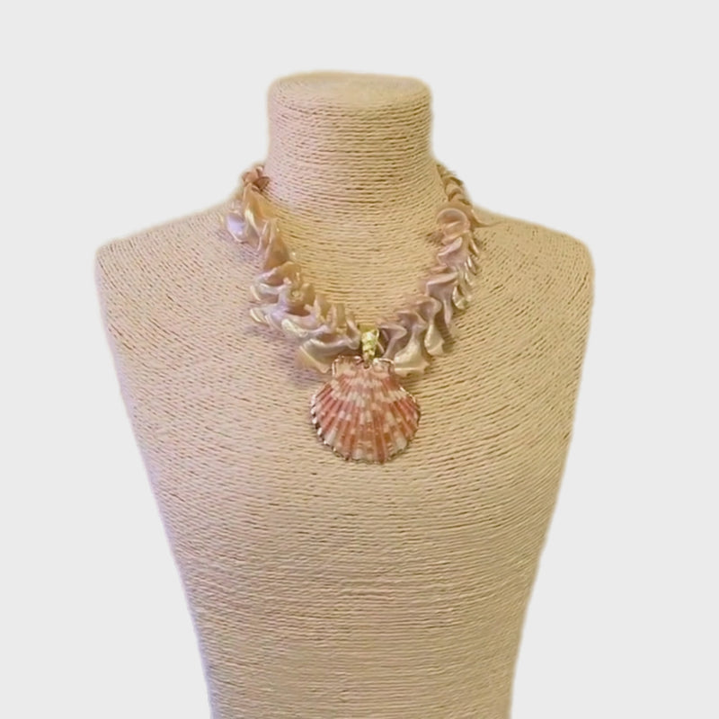 Chunky Mocha Seashell Necklace w/ Clam Shell Shell Pendant