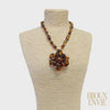 Chunky Tortoise Shell Bead Flower Statement Necklace