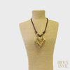 Vintage Gold Sculpted Pendant Necklace on Mocha Brown Leather Cord