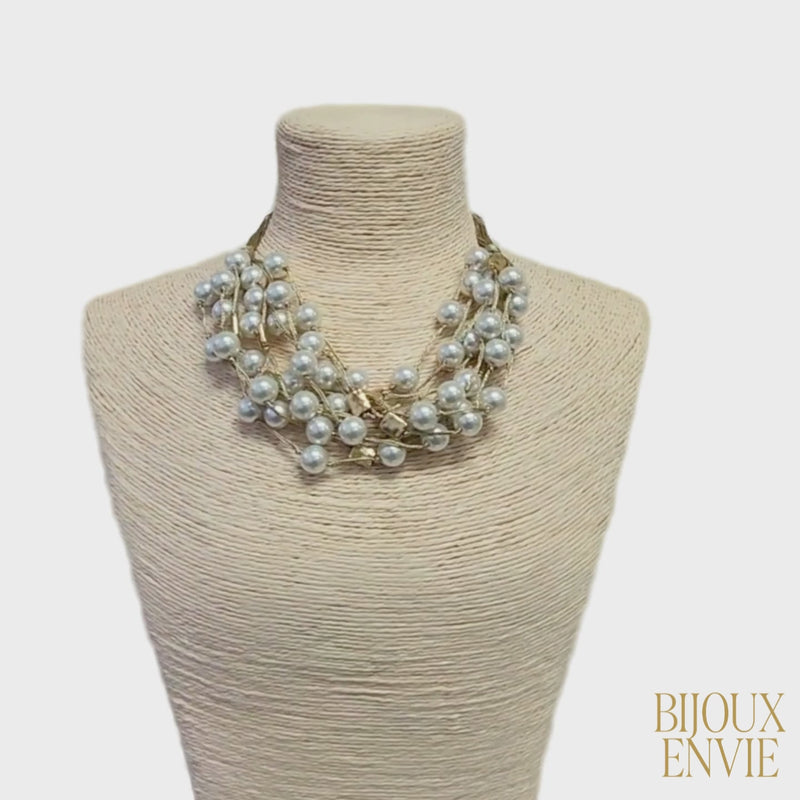 Chunky Multi Strand Pearl Statement Necklace | Coastal Boho | Statement Jewelry