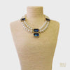 Pearl and Blue Jewel Tone Station Necklace