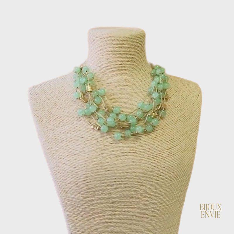 Chunky Jade Green Beaded Multi Strand Necklace