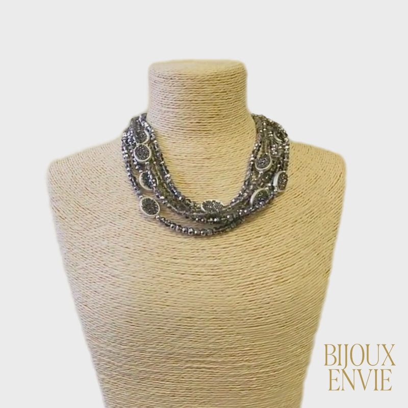 Multi Strand Beaded Pavé Necklace
