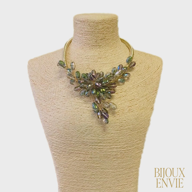 Multi Color Faceted Floral Spray Collar