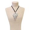 Chunky Silver Sculpted Heart Pendant Necklace on Black Leather Cord