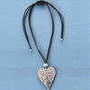 Chunky Silver Sculpted Heart Pendant Necklace on Black Leather Cord