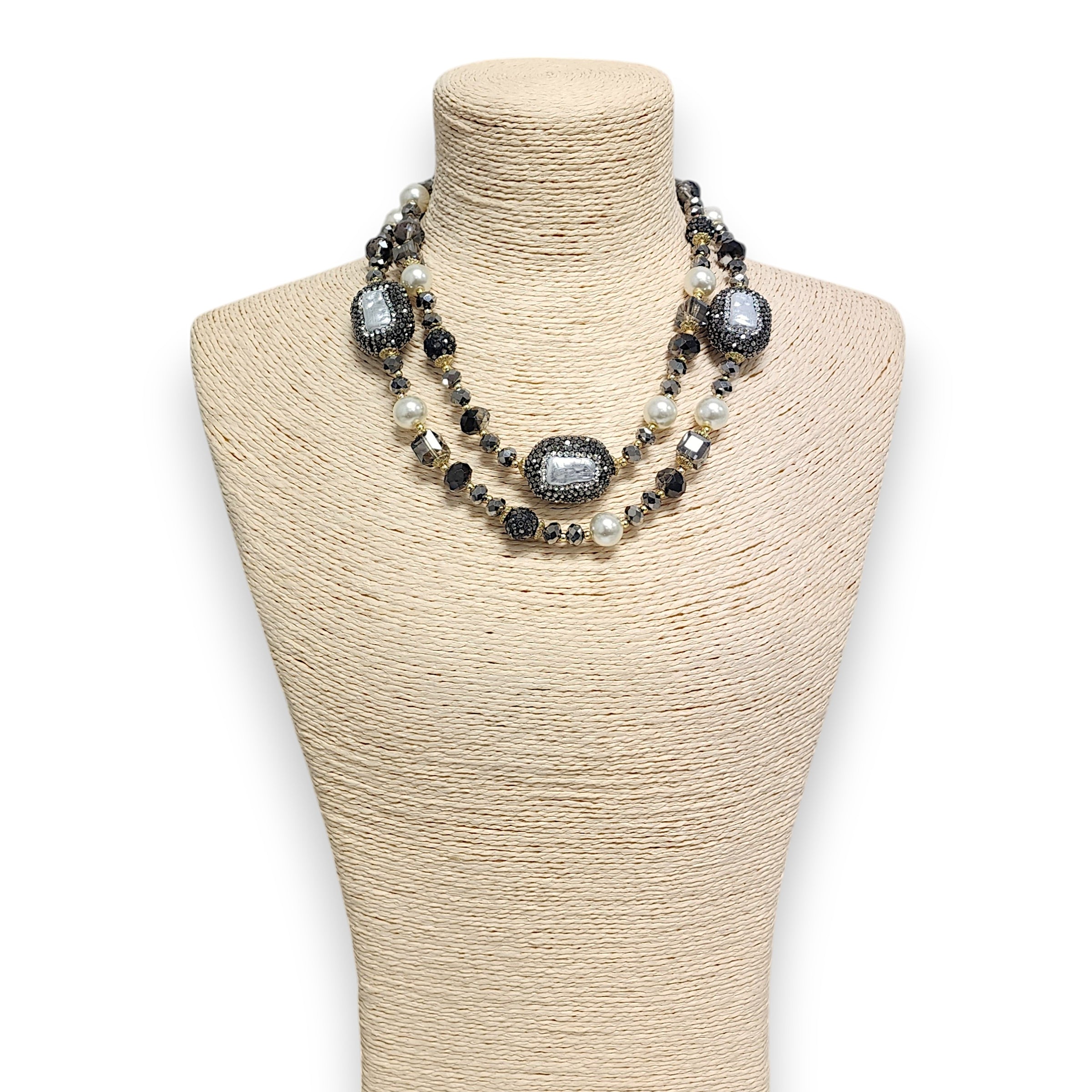 Short Pearl Pavé Station Necklace | Statement Jewelry | Boho