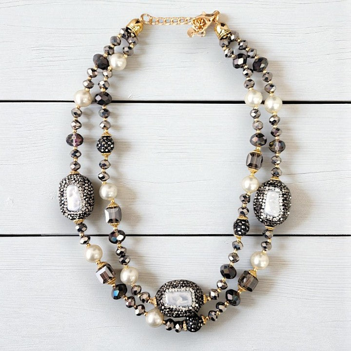 Short Pearl Pavé Station Necklace | Statement Jewelry | Boho