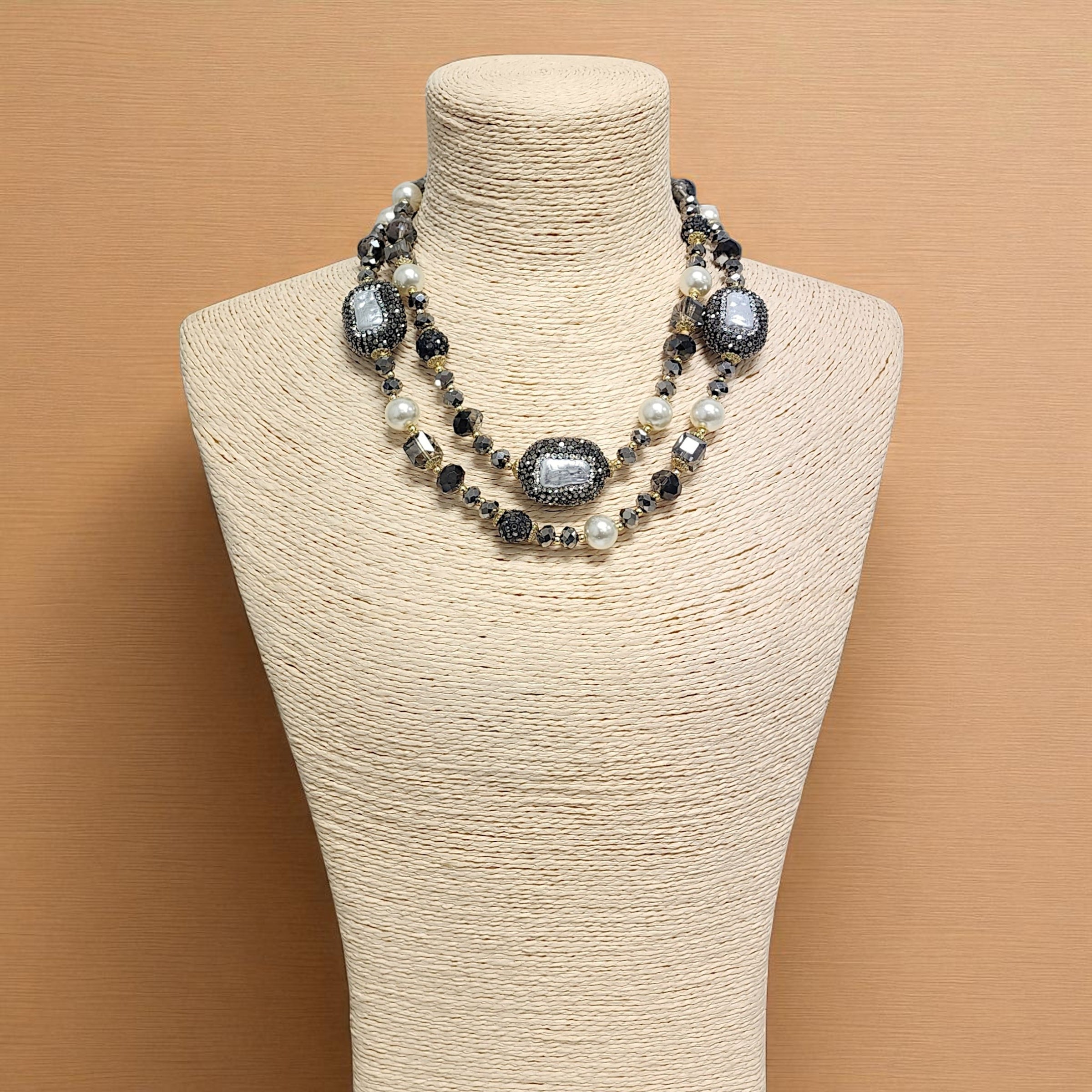 Short Pearl Pavé Station Necklace | Statement Jewelry | Boho