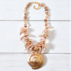 Chunky Mocha Seashell Necklace w/ Oversize Gold Shell Pendant