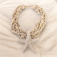 Neutral Sandy Beige Seashell Layer Starfish Pendant Necklace