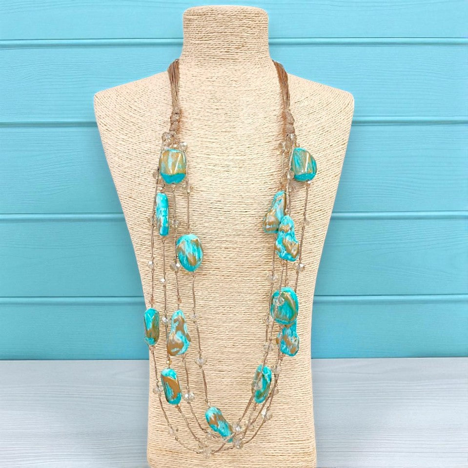 Turquoise Blue Necklace | Boho Necklace | Wood | Beach | Ocean