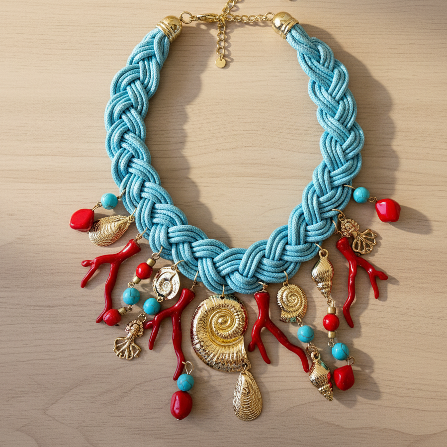 Charm Necklace | Coastal Necklace | Blue Statement Necklace