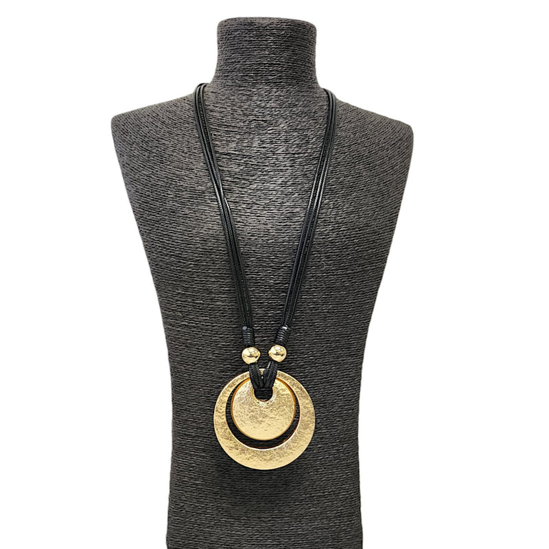 Long Pendant Necklace | Sculptural | Chunky | Leather Cord