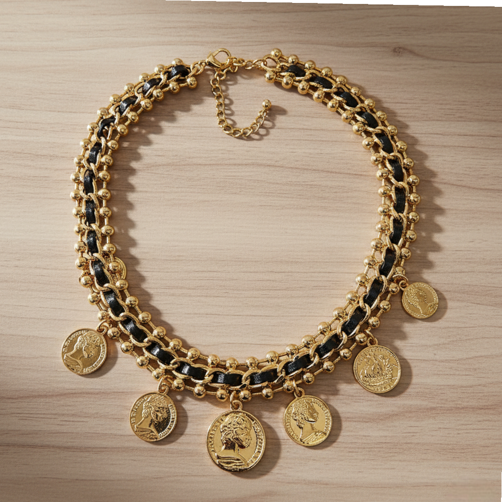 Coin Charm Necklace | Boho Necklace | Gold Chain Collar