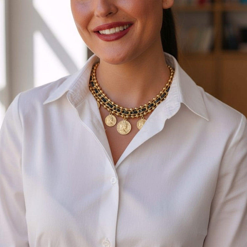 Coin Charm Necklace | Boho Necklace | Gold Chain Collar