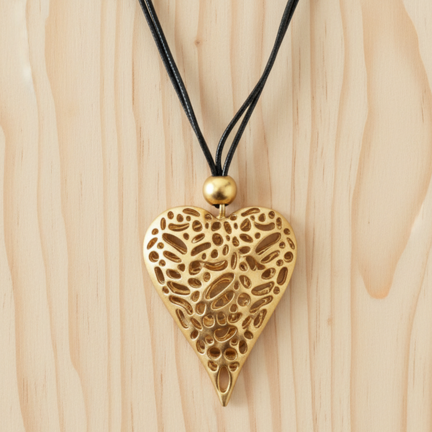 Long Beaded Heart Cord Necklace | Statement Jewelry | Boho