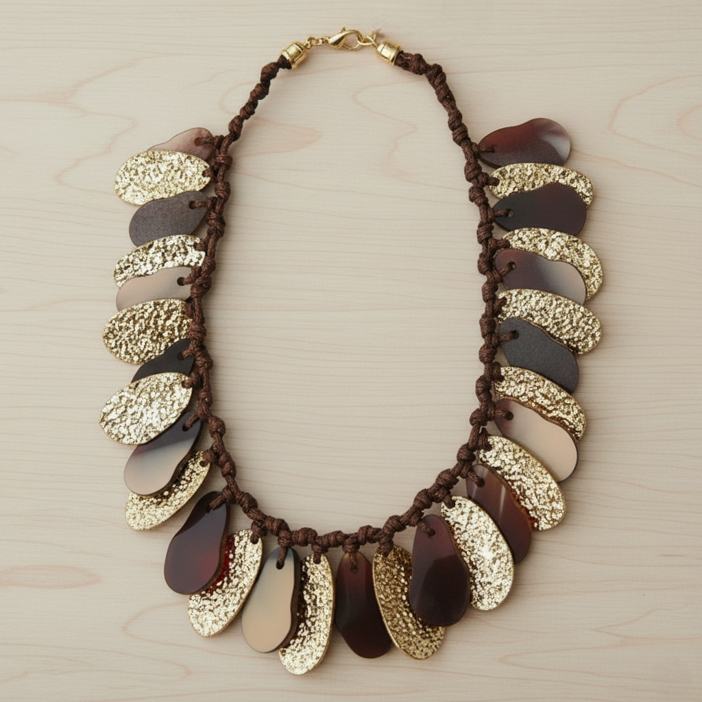 Gold & Mocha Woven Bib Collar Necklace